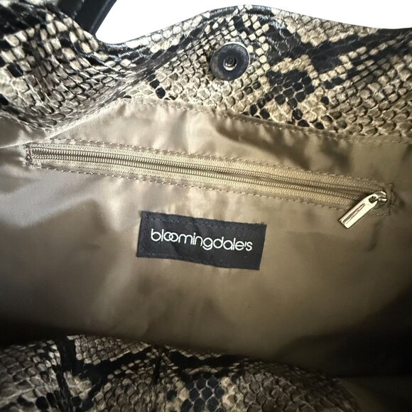 Bloomingdale's Faux Leather Snakeskin Print Tote Bag Women's Black and Gray - Picture 6 of 7